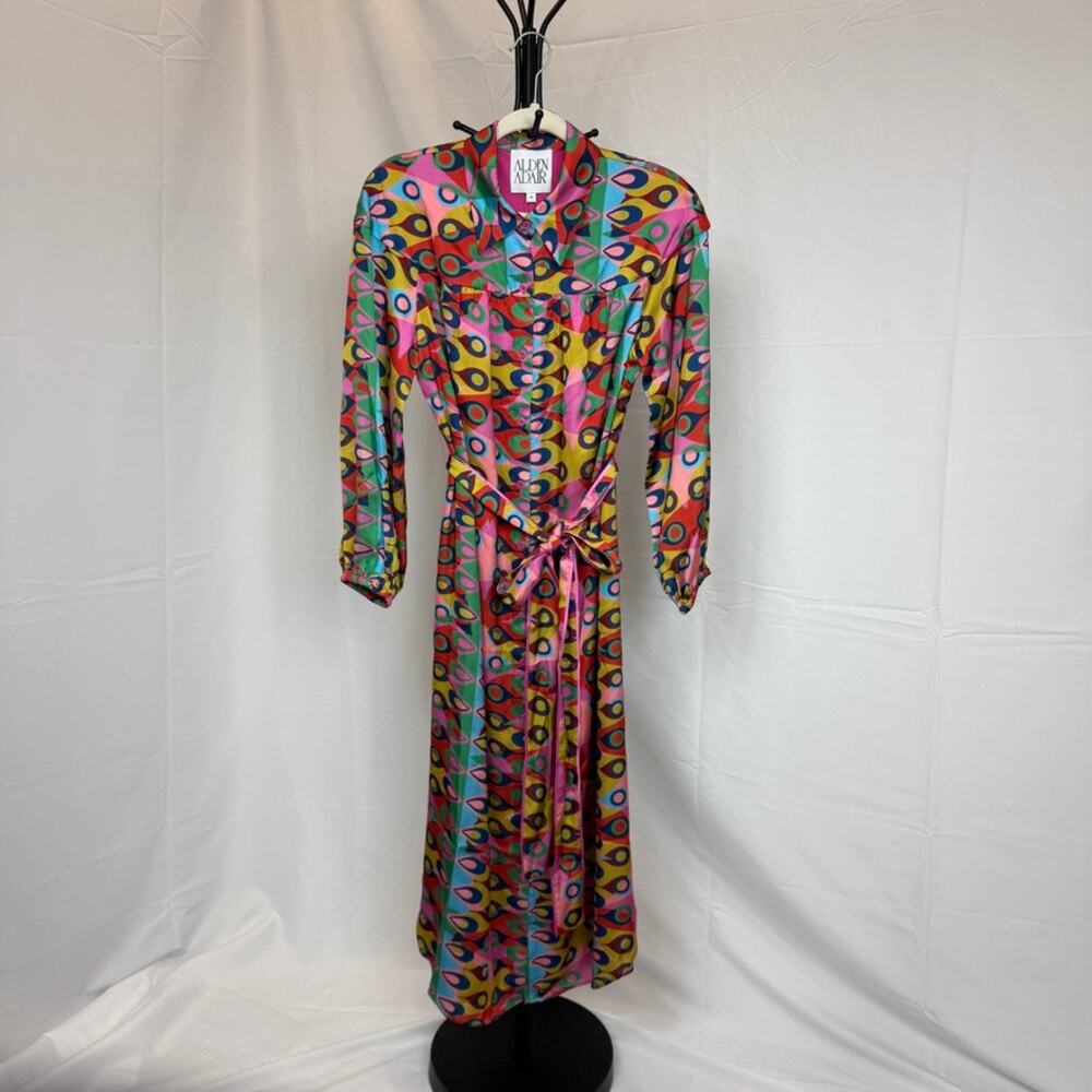 Alden Adair Jane Maxi Dress Plume Pattern Satin Finish Colorful NWT Medium